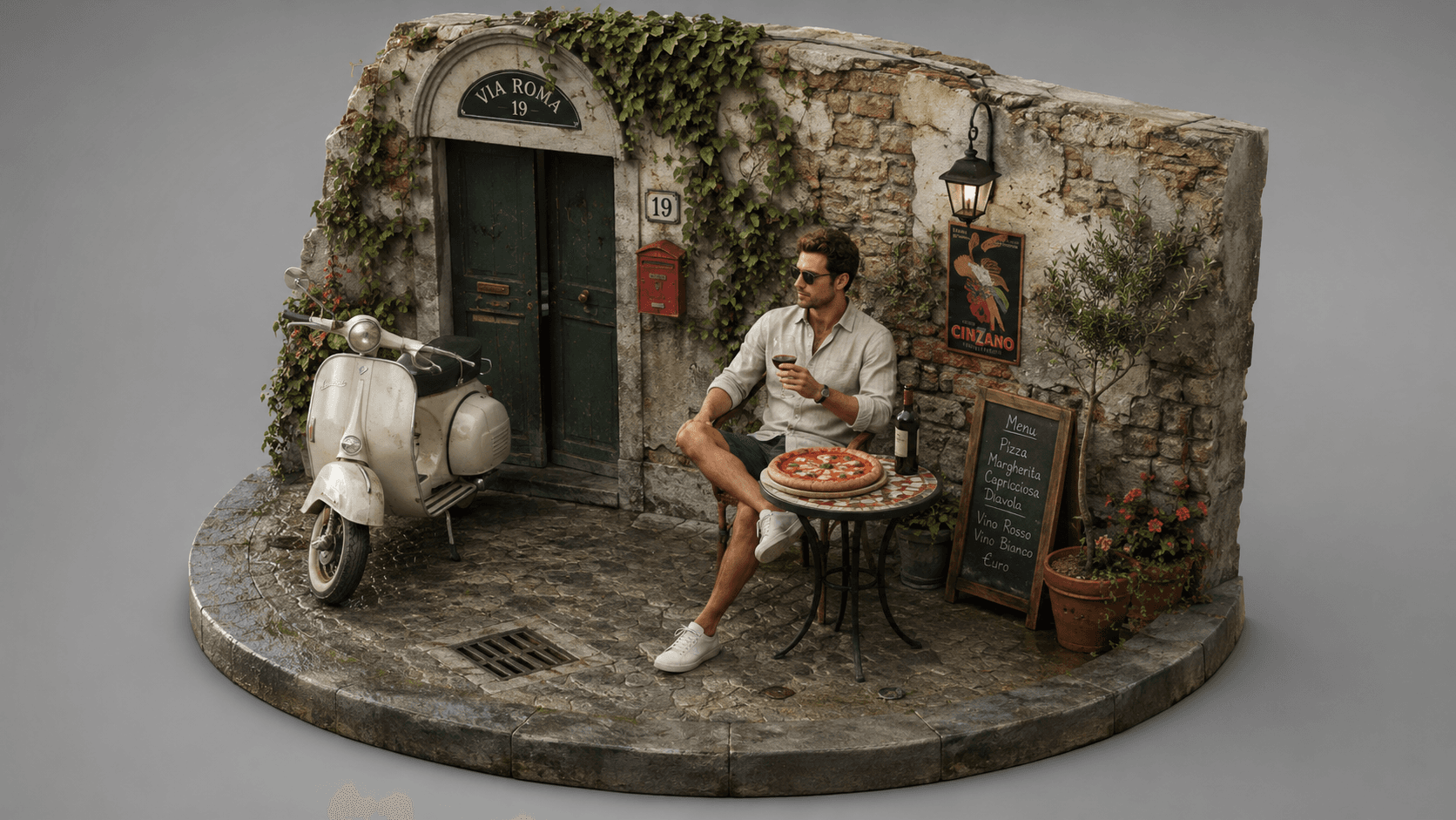 italian scooter cafe diorama